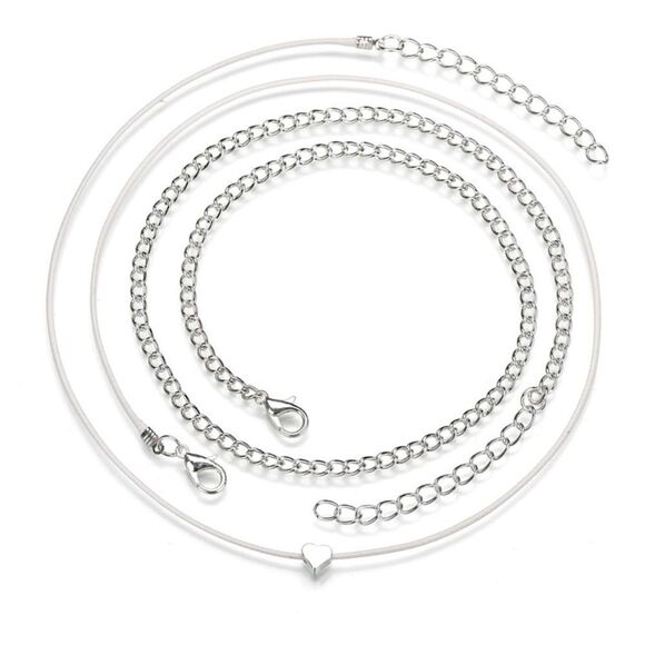 Silver Chain Heart Charm White Rope Multi Wrap Anklet NEW - Picture 2 of 4